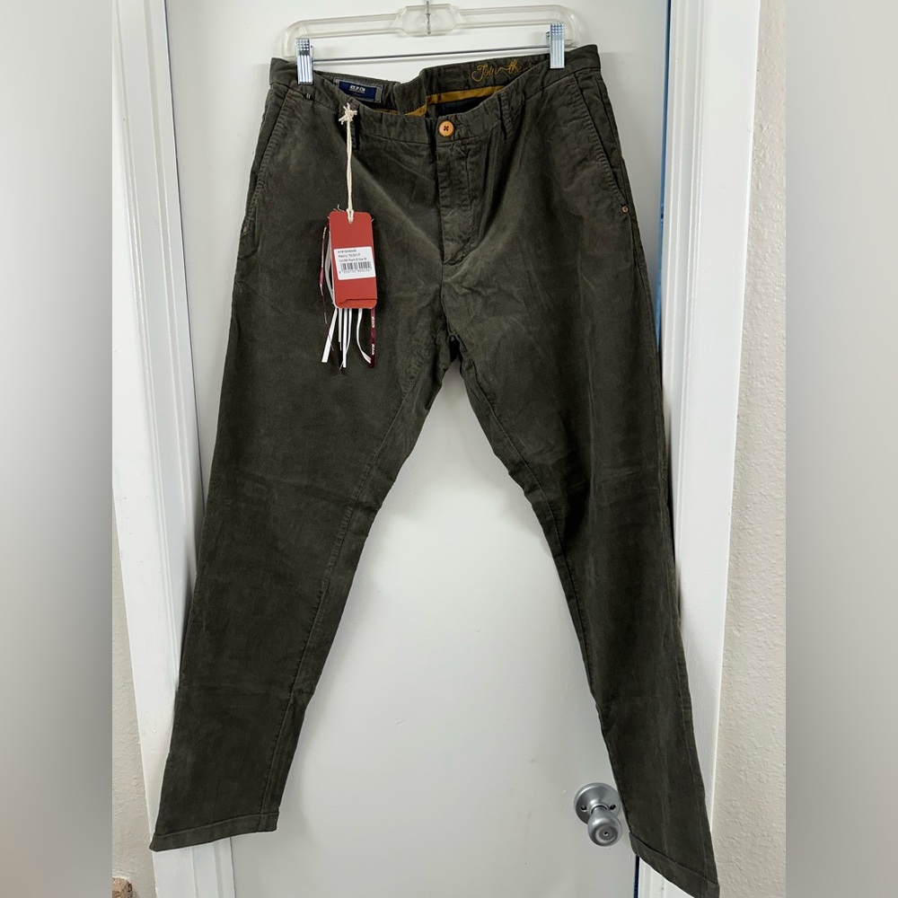 NWT AT.P.CO Men's Khaki Chinos Pants Trouser Olive Green corduroy tailored denim
